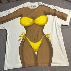 Liquid Blue Bikini Body Graphic T-Shirt 2XL White Yellow Novelty Tee